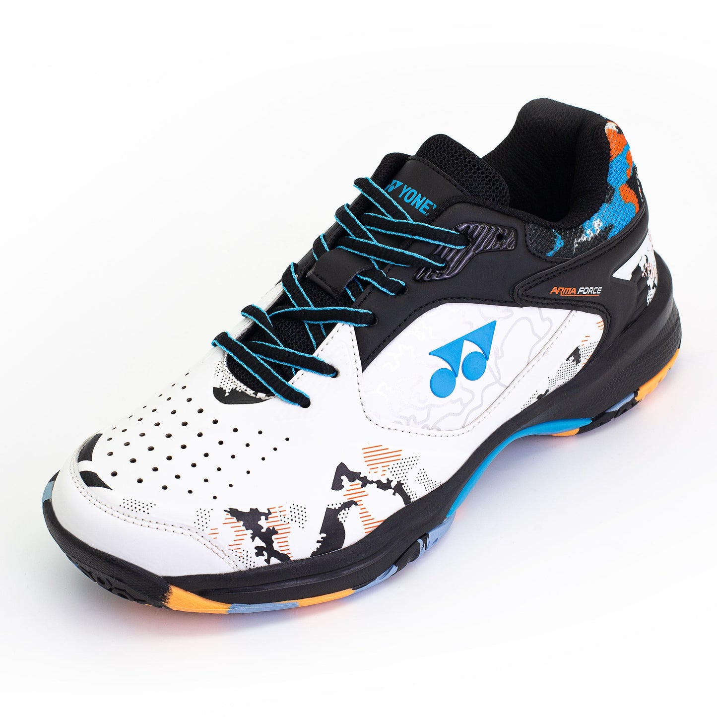 YY MENS BADMINTON SHOES # ARMA FORCE BLACK/DEEP LAGGOON/ACID