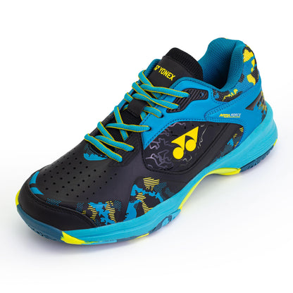 YY MENS BADMINTON SHOES # ARMA FORCE BLACK/DEEP LAGGOON/ACID