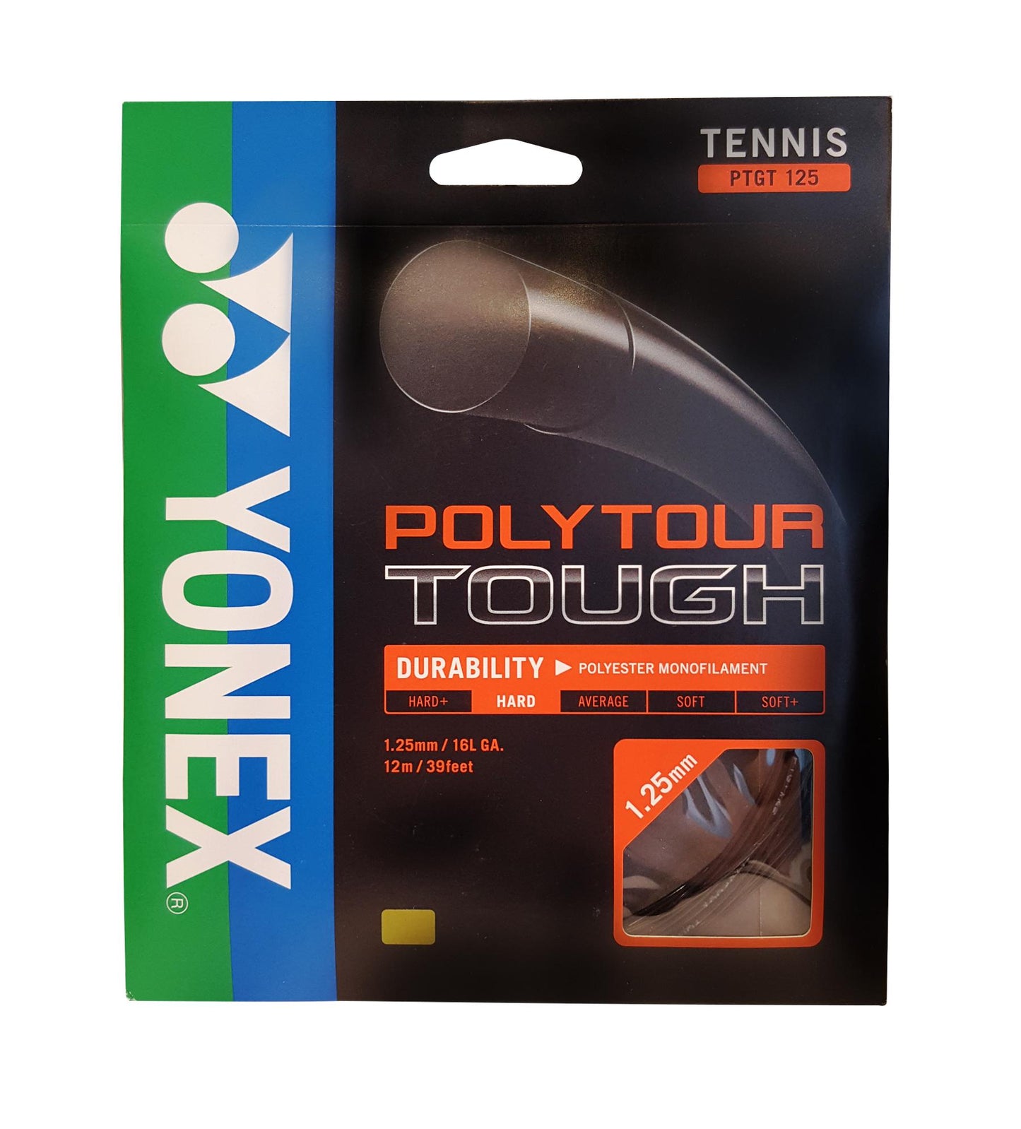 YONEX TENNIS STRING - POLYTOUR TOUGH 125 PTGT125EX BLACK 12M